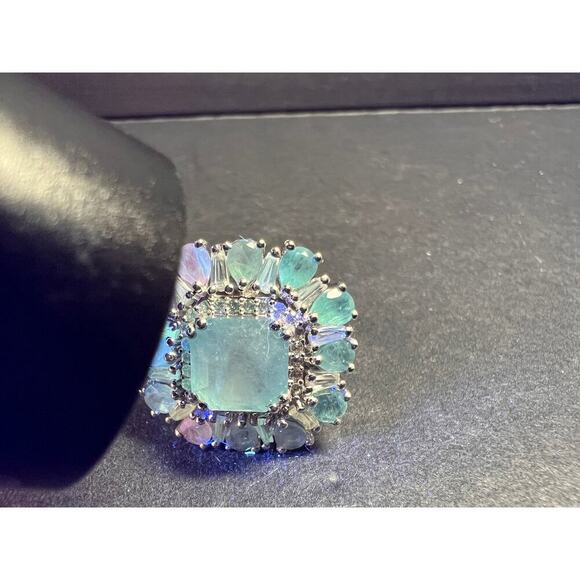 NEW grandidierite and zircon cocktail ring in rhodium over 925 silver size 7 - Picture 6 of 16